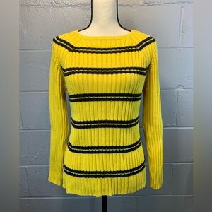 Tommy Hilfiger Yellow & Navy Striped Ribbed Sweater-Women's Size‎ Large